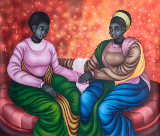 "Concealments" by Kenyan artist Okamar Onesmus (2024), a contemporary figurative mixed media painting exploring psychological layers, personal identity, and emotional fragmentation in African visual storytelling. Presented by Afrikanizm.