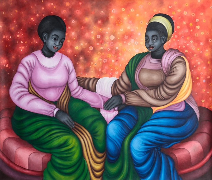 "Concealments" by Kenyan artist Okamar Onesmus (2024), a contemporary figurative mixed media painting exploring psychological layers, personal identity, and emotional fragmentation in African visual storytelling. Presented by Afrikanizm.
