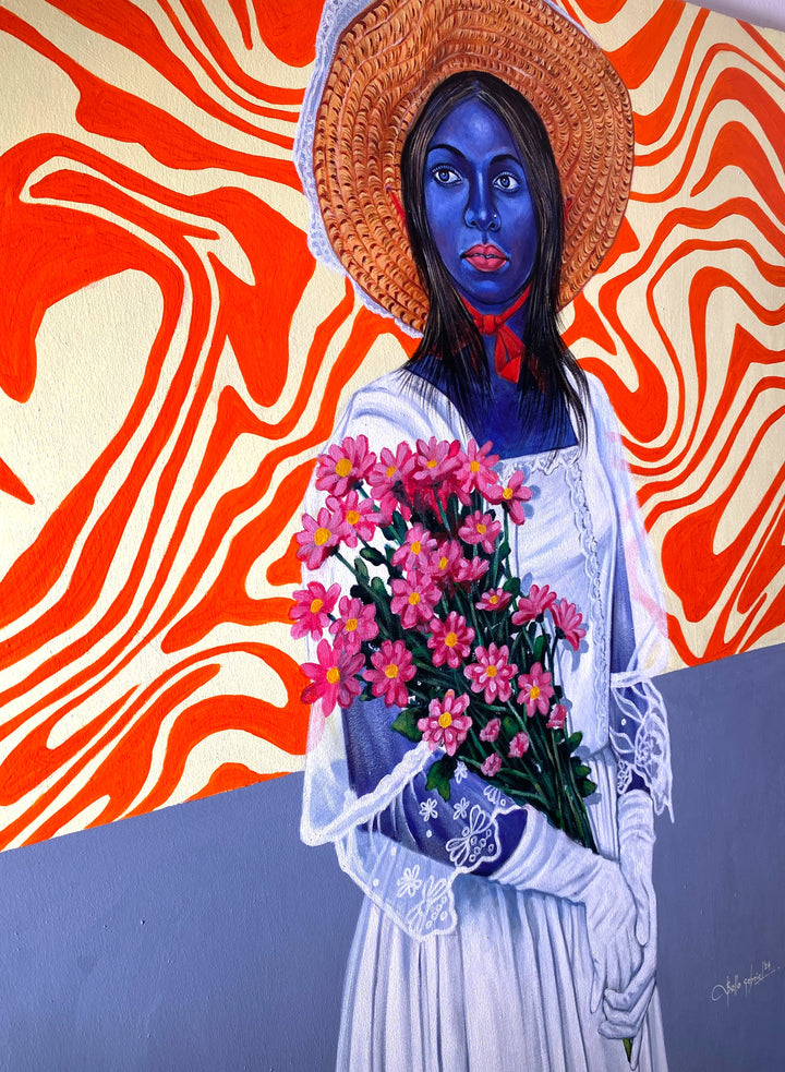 "I've Got All It Takes" by Nigerian artist Bello Gabriel (2024), a figurative mixed media painting celebrating confidence, self-worth, and cultural identity in contemporary African art. Presented by Afrikanizm.
