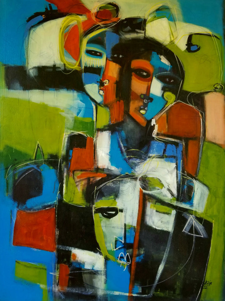 "Renewal" by Burkinabe artist CasziB (2024), a figurative painting symbolizing emotional healing, transformation, and inner strength in contemporary African life. Presented by Afrikanizm.
