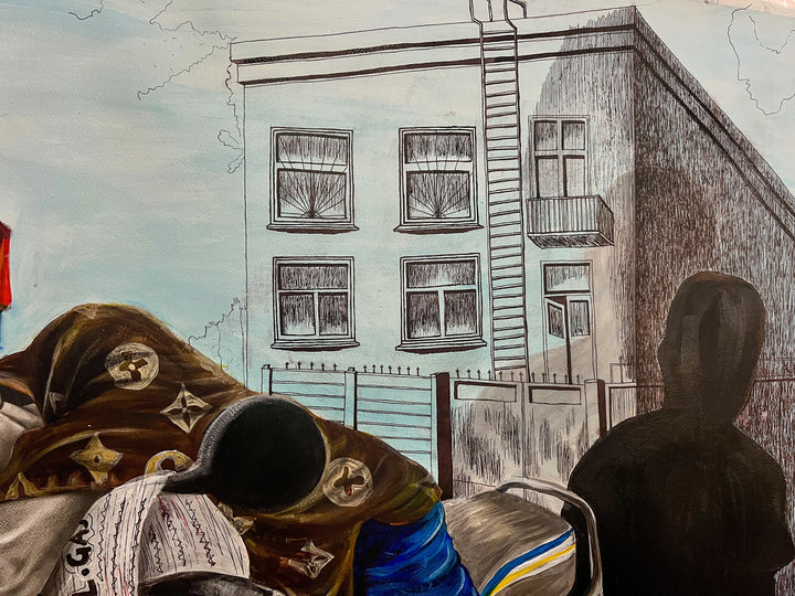 "Subsidy Regime" by Nigerian artist Ibim Cookey (2024), a figurative painting offering critical commentary on economic policies, inequality, and survival in contemporary Nigerian society. Presented by Afrikanizm.
