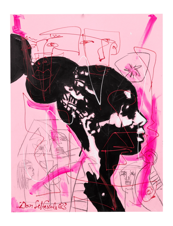 "Tales and Fables for Sunguilar IX" by Angolan artist Don Sebas Cassule (2024), a symbolic and abstract painting exploring ancestral knowledge, oral traditions, and African cosmology. Presented by Afrikanizm.
